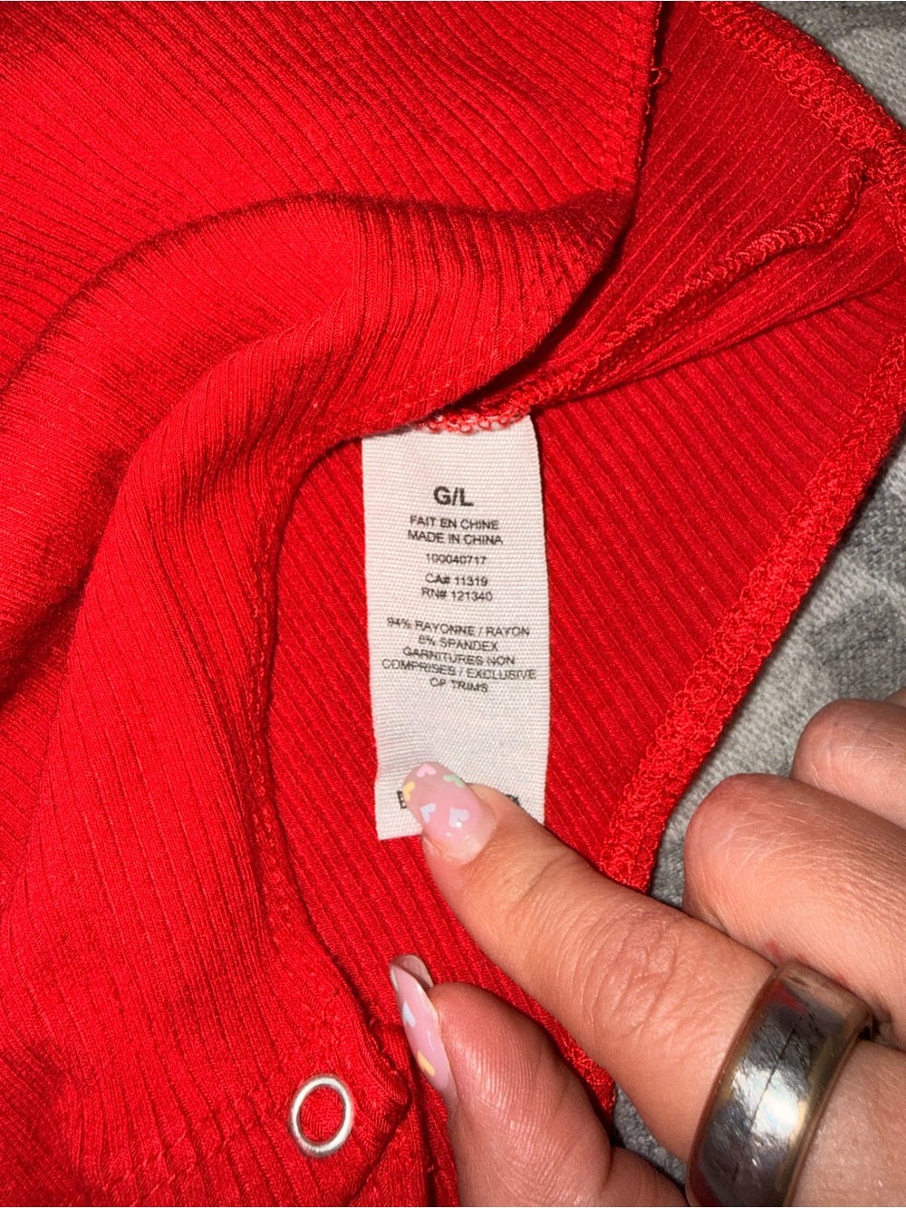 Garage Red Ribbed Button-Front Bodysuit - Picture 4 of 7